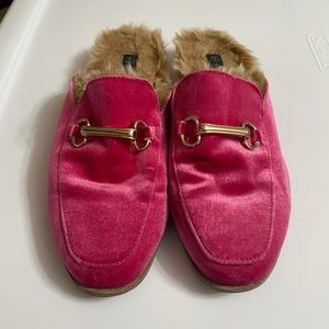 Pink Velvet Loafers with Inside Fur